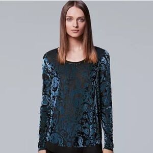 Simply Vera Vera Wang Elegant Teal Velvet Top, tunic, blouse, long sleeve sz M